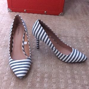 White and blue pumps